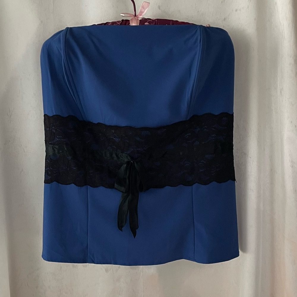 Torrid Blue Strapless Peplum Corset with Black Lace Detail Women’s Plus Size 3
